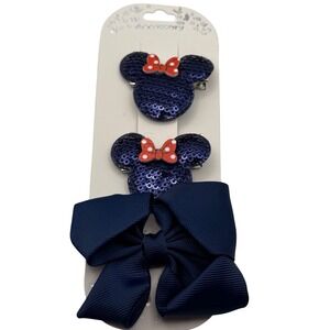 Chloe Accessory Minnie Mouse Sequin Hair Clips Set Navy Blue Red Bow